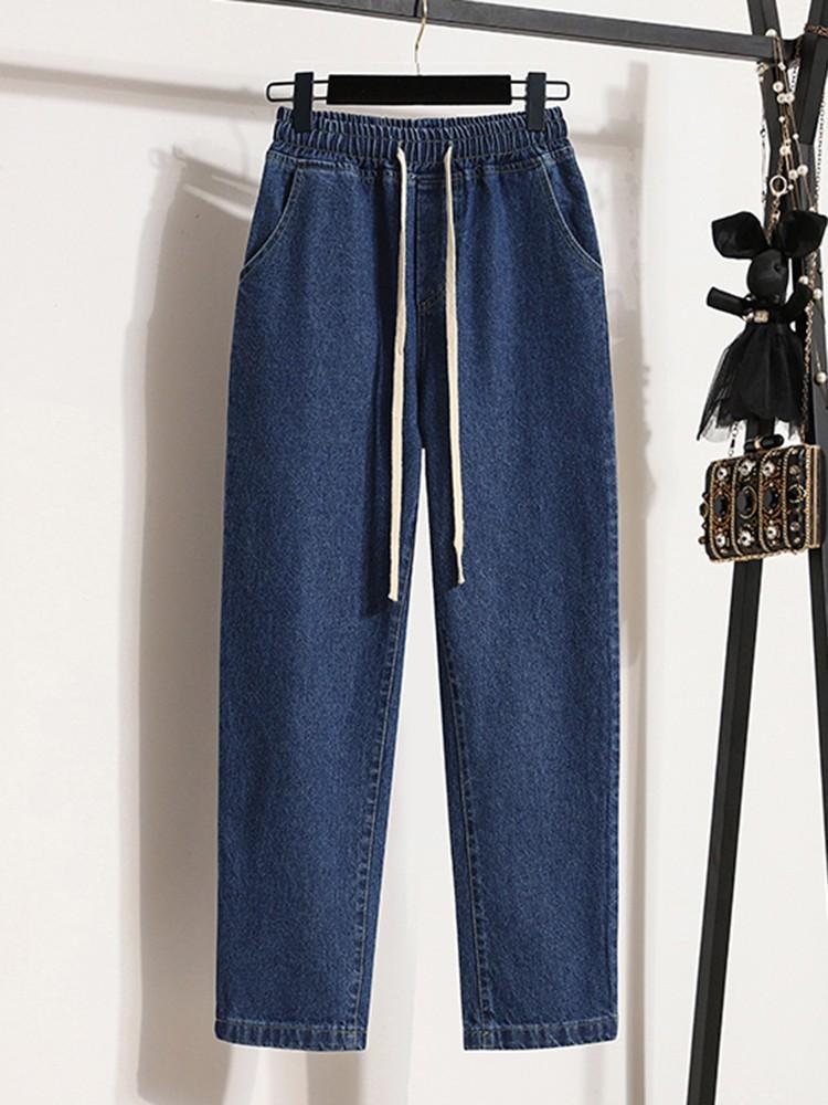 Casual Jeans mit hoher Taille für Damen, Neuankömmling 2024, Mode im koreanischen Stil, einfarbig, vielseitig kombinierbar, gerade Denimhose für Damen B2578