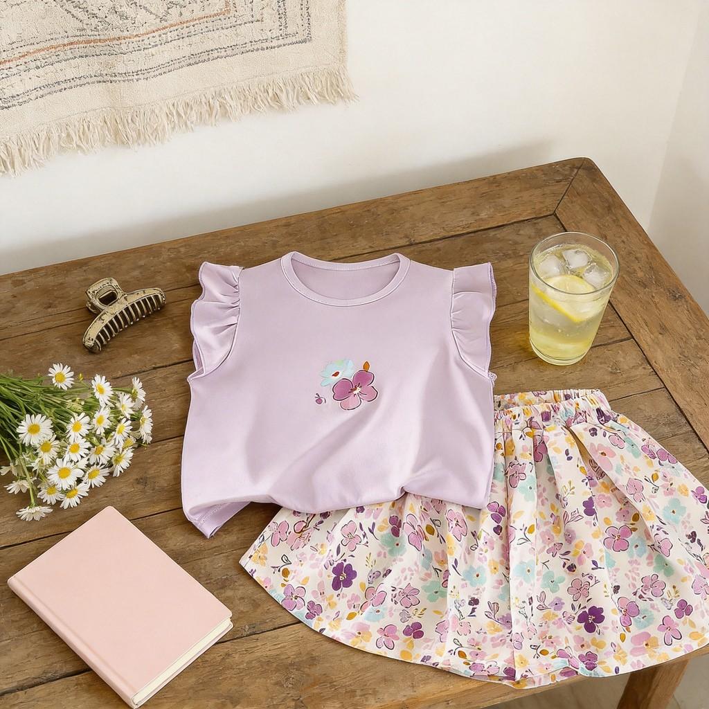 Girls Summer Outfit Set With Floral T Shirt And Shorts For Ages 3 To 8