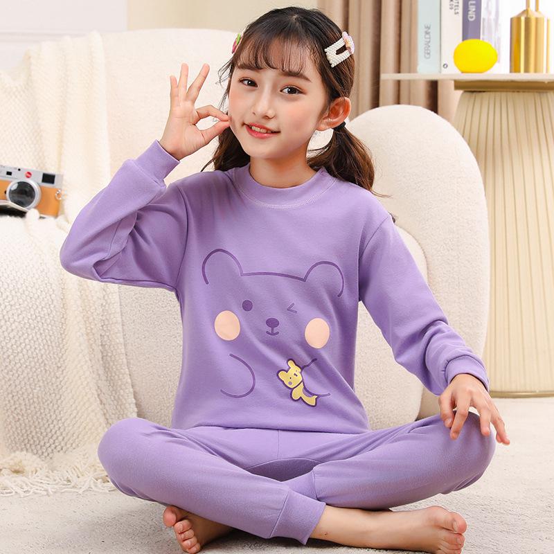 Kids' Cotton Pajama Set: Boys' Warm Underwear or Girls' Autumn Sweater and Pants, Small to Medium Sizes.