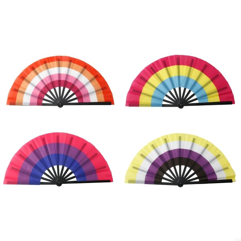 62KD Folding Hand Fans Rainbows Fan Dance Decoration Hand Fans Summer Fan Perfect Props for Summer Music Festivals & Parties