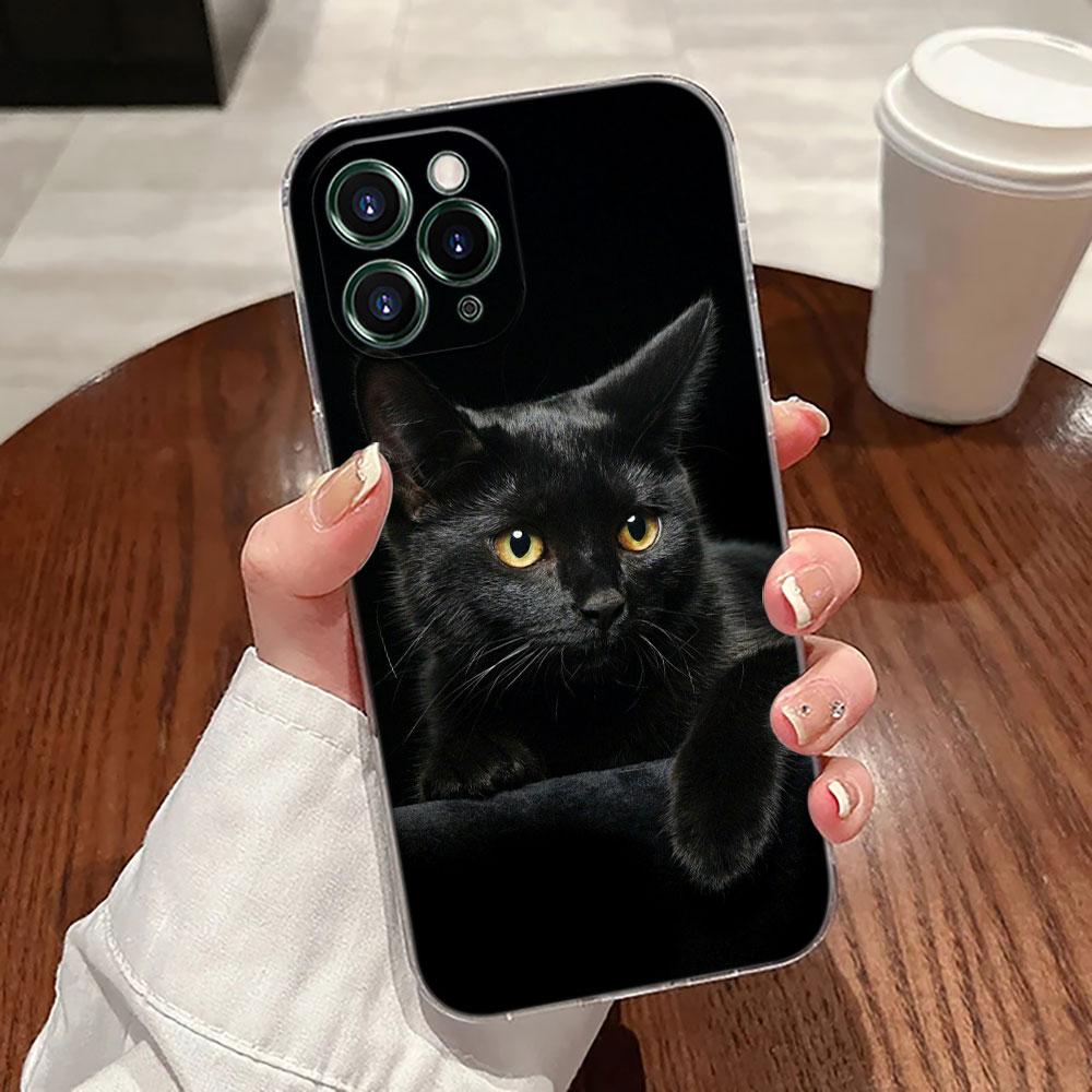 Cute Cat Hello Case For Apple iPhone 17 16 15 14 13 12 11 Pro Max 16 Plus 16E 17Air 17Pro Phone Cover Silicone Funda Black Cats