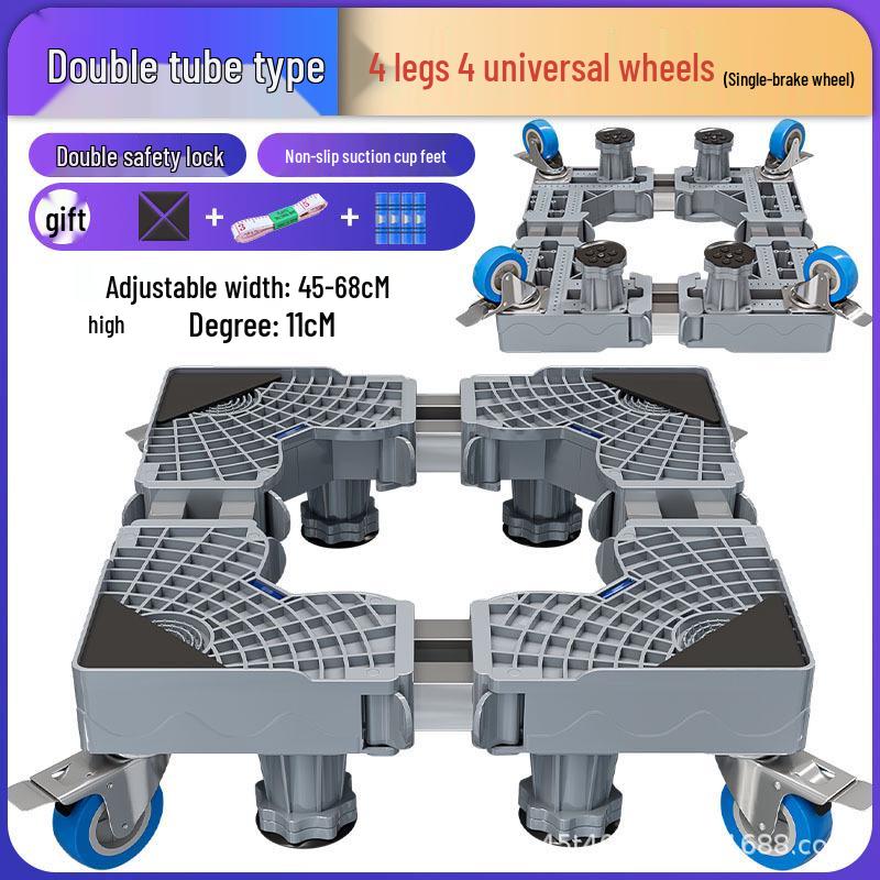 Adjustable Washing Machine Stand with Wheels, Brakes, and Storage Rack
