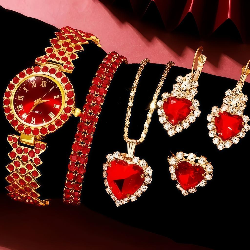 Ladies Cornucopia Diamond Watch Set, Popular 5pcs Bracelet Accessories Fashion Quartz European Beautiful Women Watch Set