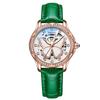 RORIOS Mechanical Automatic Skeleton Watch with Sparkling Butterfly Analog Genuine Leather Hand Green Women's Dial, Luminous, Waterproof, Casual,