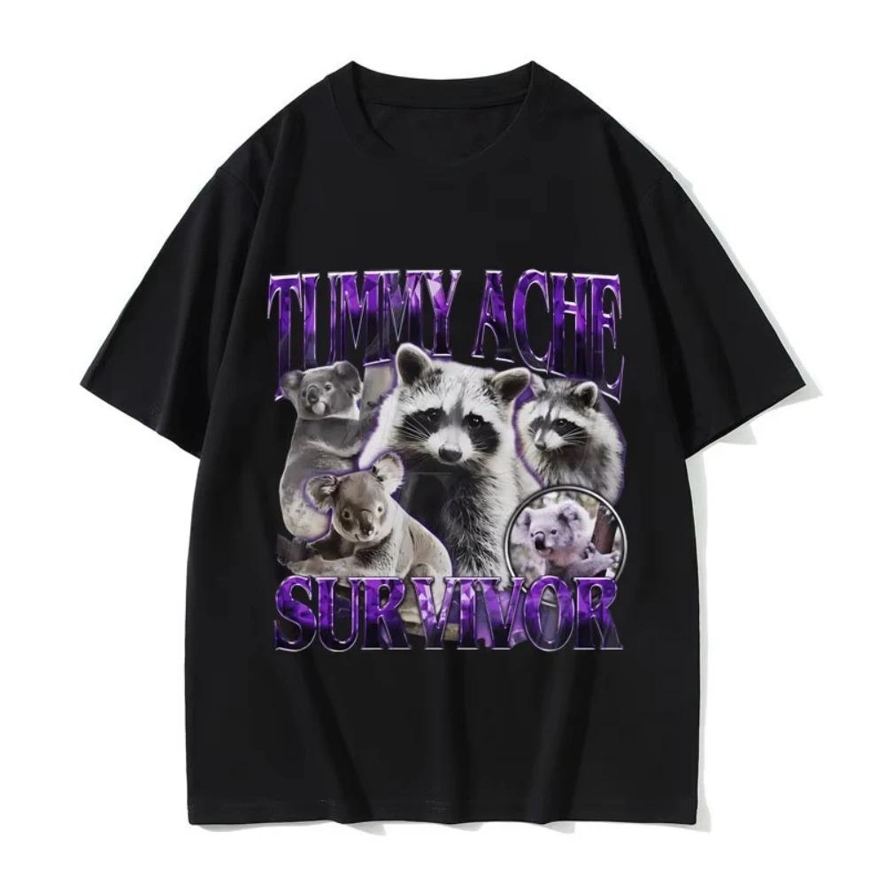 

Tummy Ache Survivor Vintage Raccoon Funny Meme Tshirts Women Casual Oversized Streetwear Women Vintage Short Sleeve graphic Y2K S