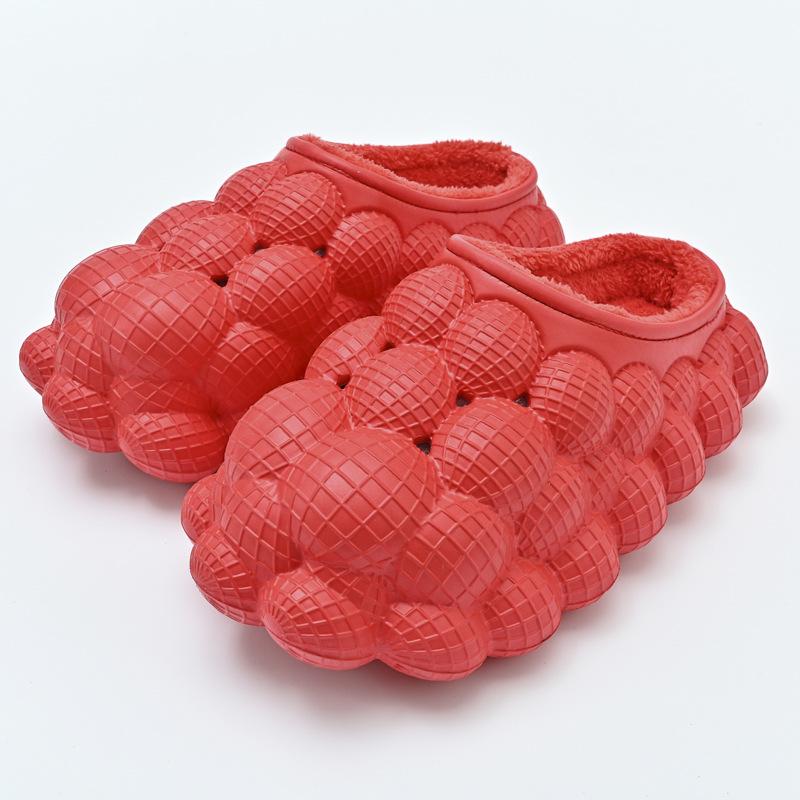 Mode Neu 2024 Damen Wasserdichte Baumwollpantoffeln Niedliche Litschi-Bläschen Winterwarme Schuhe Weiche EVA Anti-Rutsch Paare Zuhause Straßen-Sandalen