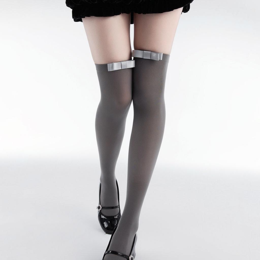 Ballet-style spring/summer velvet socks jk Solid color mid-calf socks lolita Over-the-knee socks with bow ties and stacked calf socks