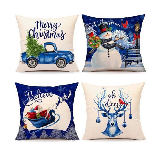 New Christmas Decoration Christmas Pillowcase 18 X 18 Inch Set of 4 Christmas Collection Cushion Pillowcases Custom Zipper Squar