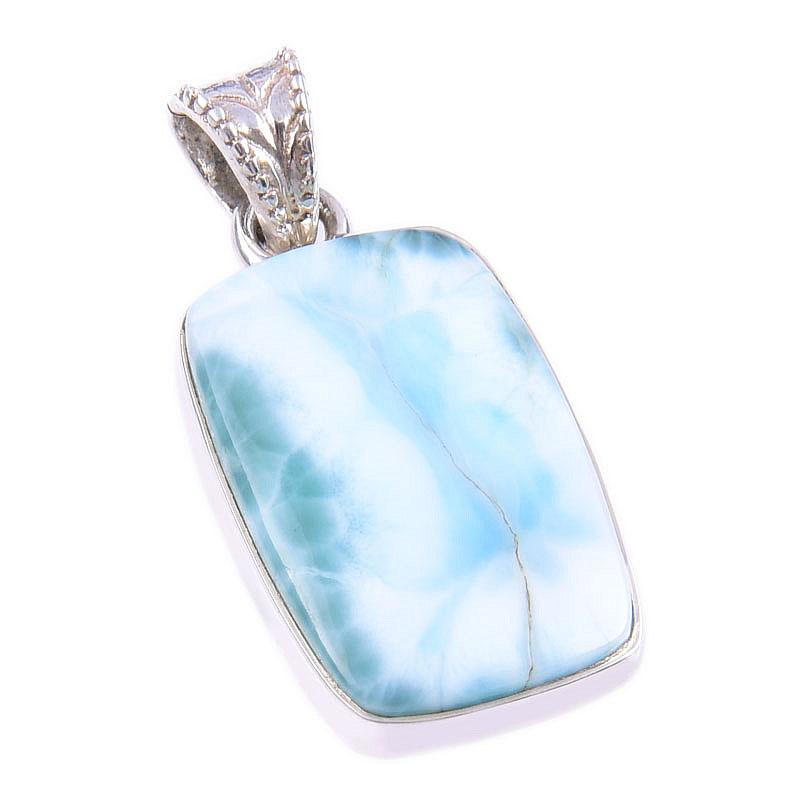 Pandantiv din argint solid 925 cu piatră prețioasă Larimar Natural Republic 1,25 inchi e1R90