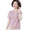 Elegant Embroidered Cotton Linen Tee for Mature Women