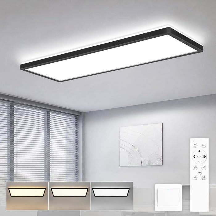 NETTLIFE Plafonnier LED avec télécommande 58x20 cm panneau LED 22W à intensité variable avec fonction mémoire