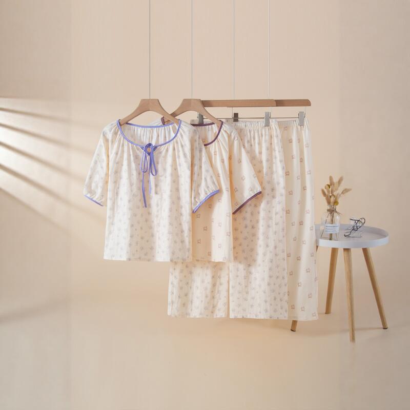Summer Women's Pajama Ladies' Pajamas Set Short Sleeves+Long Pants Pajamas Spring Sleepwear Homewear Girl's Nightwear