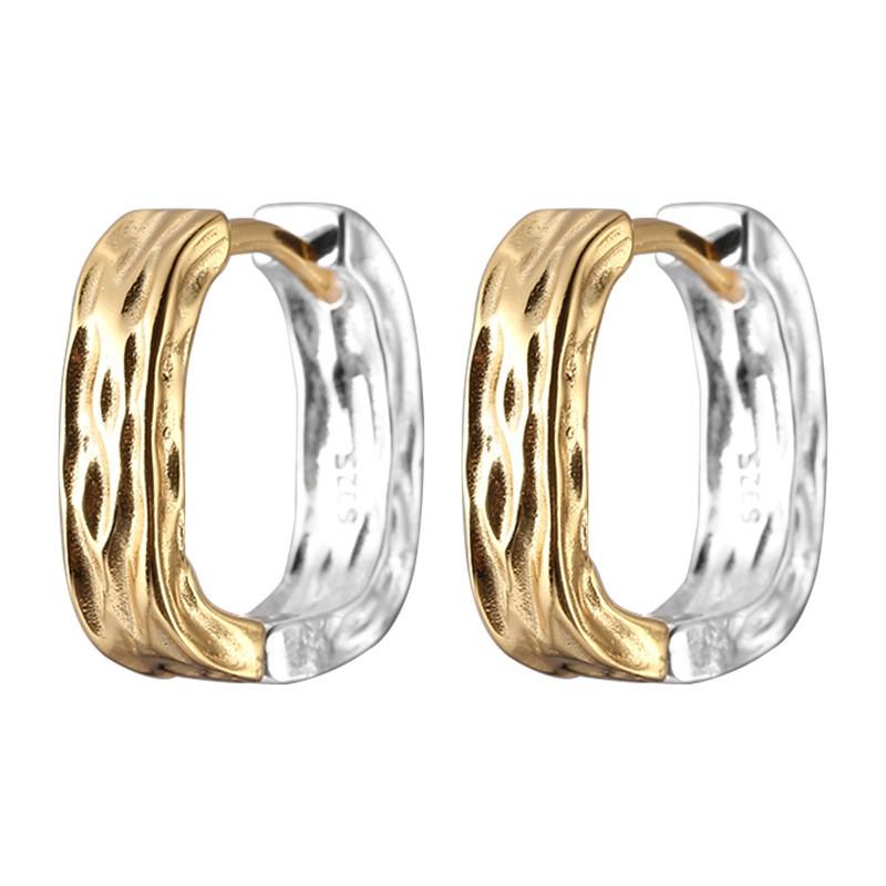 Irregular Textured Circle Stud Earrings Women Minimalist Gold Tone Geometric Design Sterling Post 925 Sterling Silver