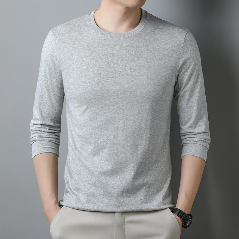 Spring Thin Long-sleeved T-shirt Men's Lapel Mercerized Cotton Dad Wear Striped T-shirt Men
