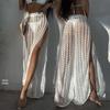 Sexy Mesh Cutout Midi Skirt with Lace-Up Slit - European and American Vacation Style for Women
