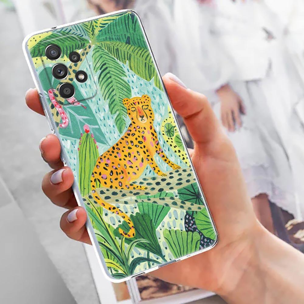 Original Jungle Animal Print Clear Case For Samsung Galaxy A54 A55 A53 5G Cases A52 A23 A13 A32 A33 A73 Soft Cover Sloth Leopard