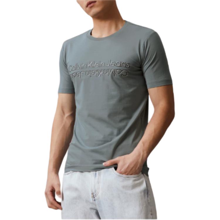Calvin Klein T-shirt a Maniche Corte Girocollo Slim Fit con Stampa Ombra Reversibile Casual per Pendolari Uomo Top Grigio J323250PN6