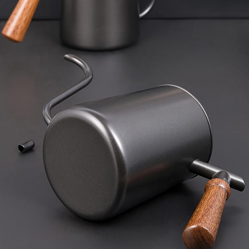 600ml Stainless Steel Coffee Pot with Wooden Handle - Drip Brewing, Long Spout Design for Home Use