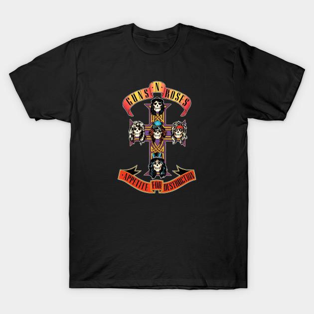 

Men Black Print T-shirt Guns N Roses Appetite For Destruction Cross No-Cut Transfer Paper Print Cotton Tshirt 3XL чорний