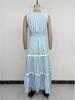 2026 European Striped Lace Patchwork Maxi Dress - Waist-Cinched, V-Neck, Sleeveless, Summer Style for Women