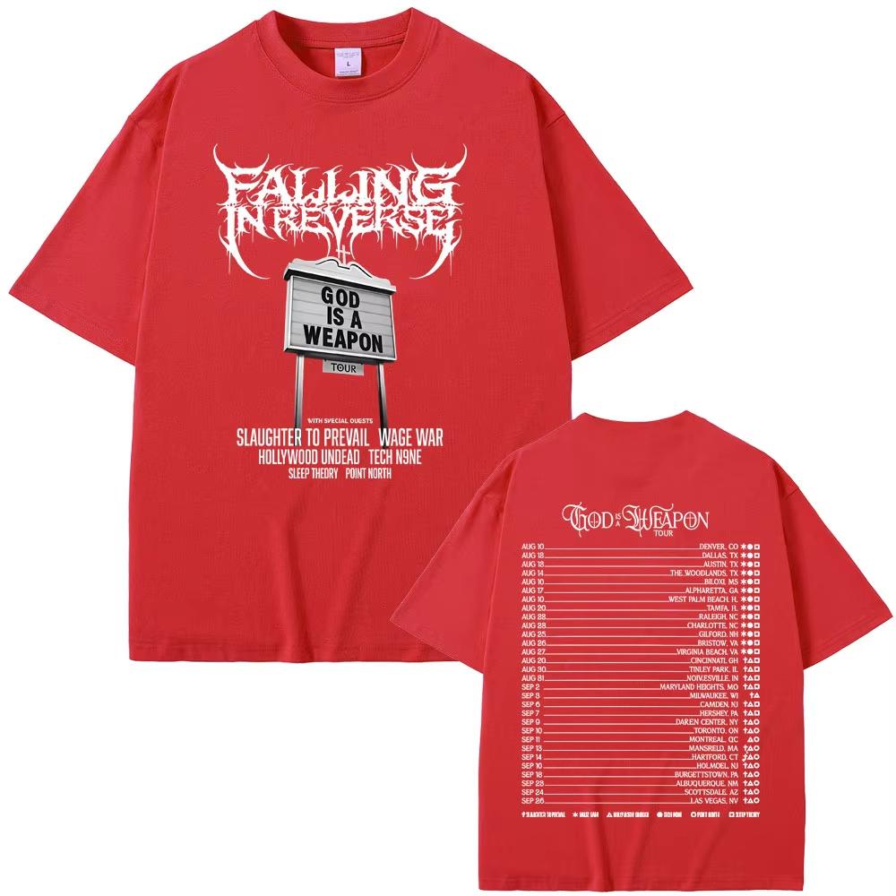 Rock Band Falling in Reverse World Tour 2025 T-shirt Summer Men's Women Casual Oversized Streetwear Male Cotton Vintage T Shirts