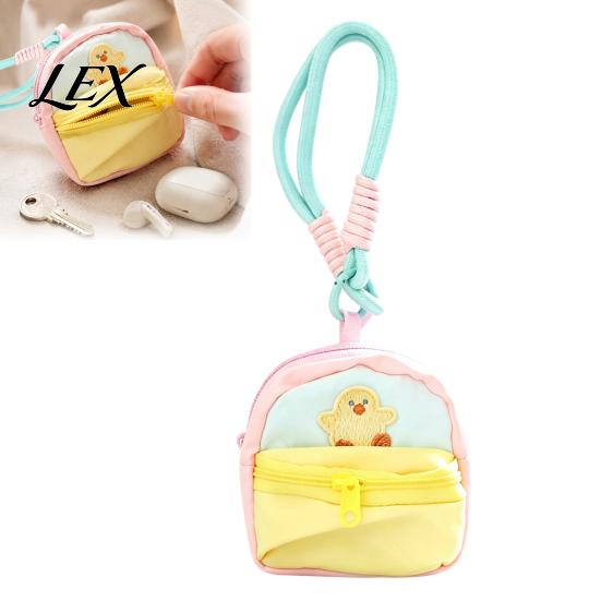 Cute Embroidery Key Holder Small Coin Purse, Macaron Style Mini Backpack Pendant with Lanyard, Lightweight Kids School Bag Pouch Double Zippered