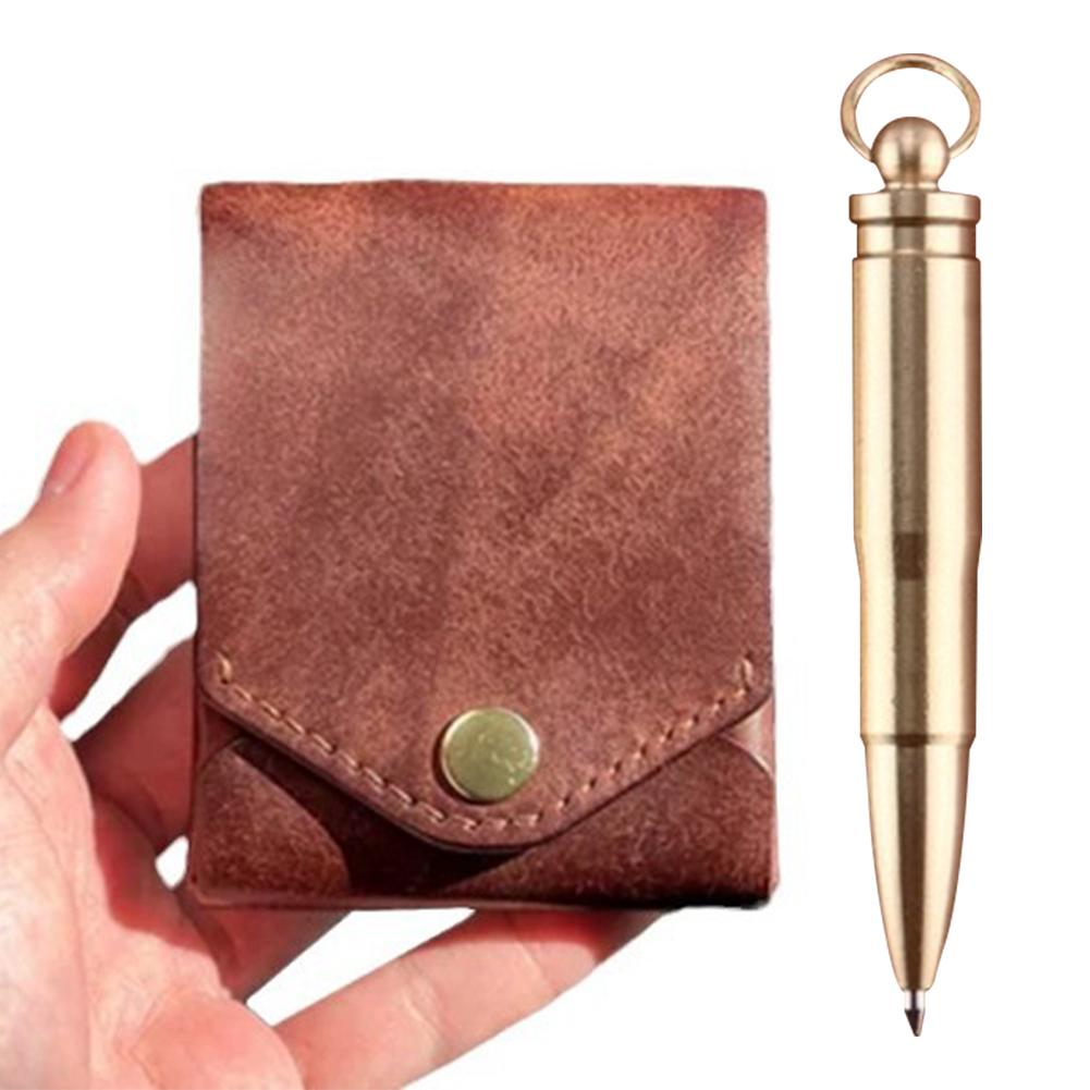 Money Organizer Bi-Fold Slim Minimalist Wallet Complimentary Fountain Pen Leather Card Holder for Graduation Gift and Daily Use
