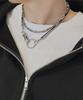 Acha Real Leather Link Circle Layered Necklace _ Black