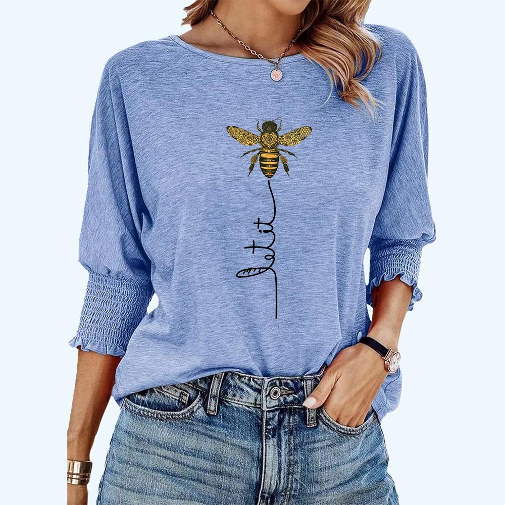 

Женская модная футболка с круглым вырезом больших размеров, весна-лето, повседневная свободная футболка с принтом пчелы L