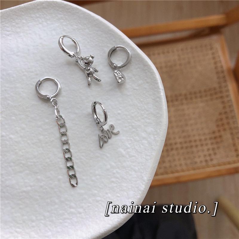Bear Earrings 4-Pack: Trendy Love Chain Earring Set for Women in Cool, Sweet Styles