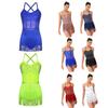 Women's Latin Dance Leotard Jazz Dance Top Sleeveless Fringe Sparkly Bodysuit Samba Salsa Dancewear