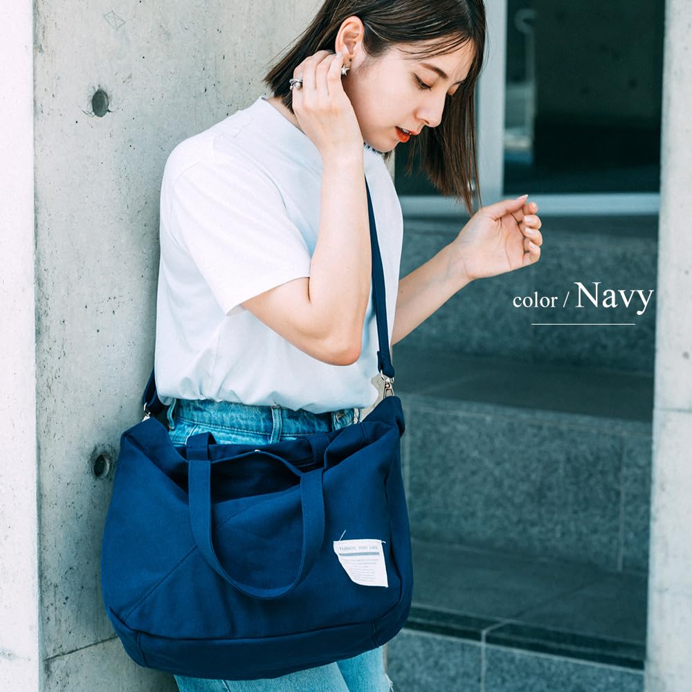 [Rename] 2-Way Shoulder Bag with Original Tag, Crossbody Canvas Tote Bag, Navy