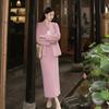 Winter temperament thickened warm wool pulling coat high-end long-sleeved woolen jacket skirt set NY116