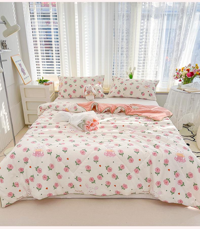 Letní prošívaná přikrývka z dvojité gázy - Bavlněná třída A, praná, pro koleje a klimatizované místnosti