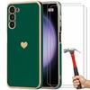 Case for Samsung Galaxy S23 - Night Green - Heart Pattern - Flexible TPU - 2 Tempered Glasses - Anti-Scratch