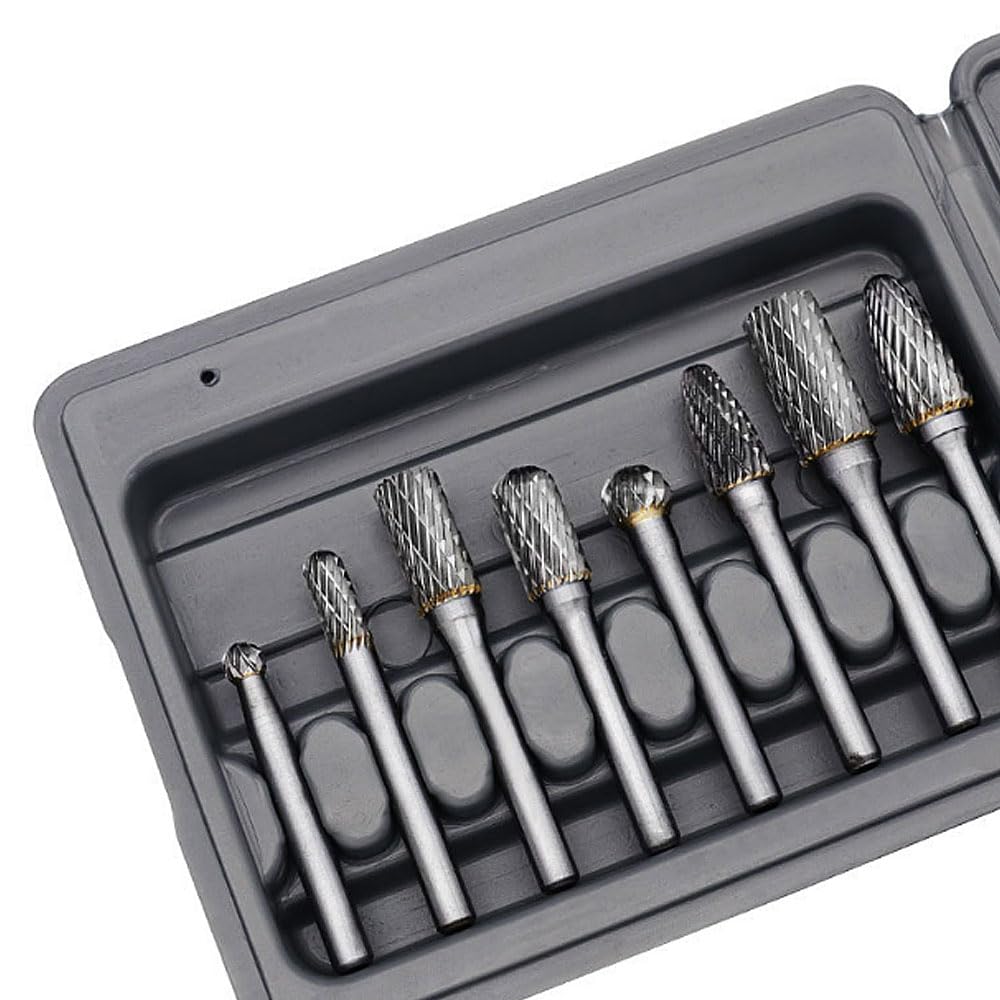 Set of 8 Tungsten Steel Carbide Bits for Rotary and Cutter for and Includes a Storage Metalworking, Burrs, Drills, Double-Cut Woodworking, Drilling,