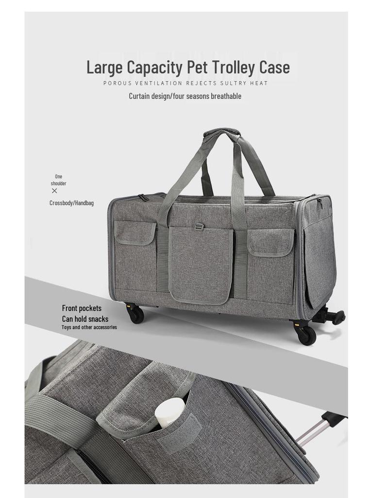 Portable Foldable Pet Trolley Bag: Large Capacity, Breathable Design, Hand-Held for Cats and Large Pets