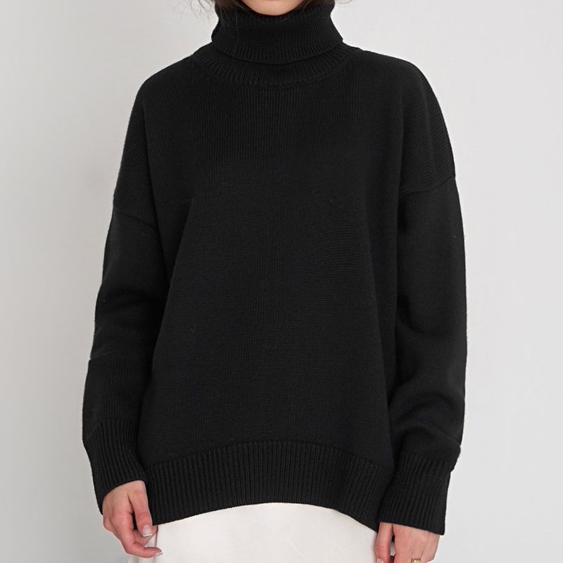 Pure Color Turtleneck Sweater Fashion Autumn and Winter Loose Knitwear Solid Color High Neck Sweater