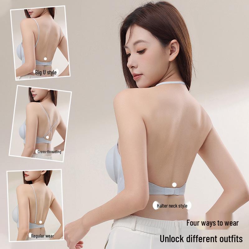 Ice Silk Halter Neck Seamless U-Shaped Thin Strap Bra - Backless & Supportive for Small Chests