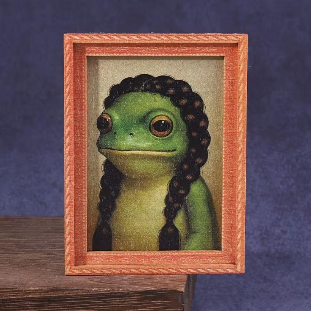 

Wooden Frog Fridge Magnet Retro Refrigerator Magnet Photo Frame Fridge Magnet Office Decor Style 9