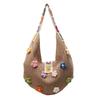 Women Flower Knitted Shoulder Bag Fashion Tote Handbag Lightweight Crochet Tote Bag Casual Top Handle Bag Outdoor Travel Bags