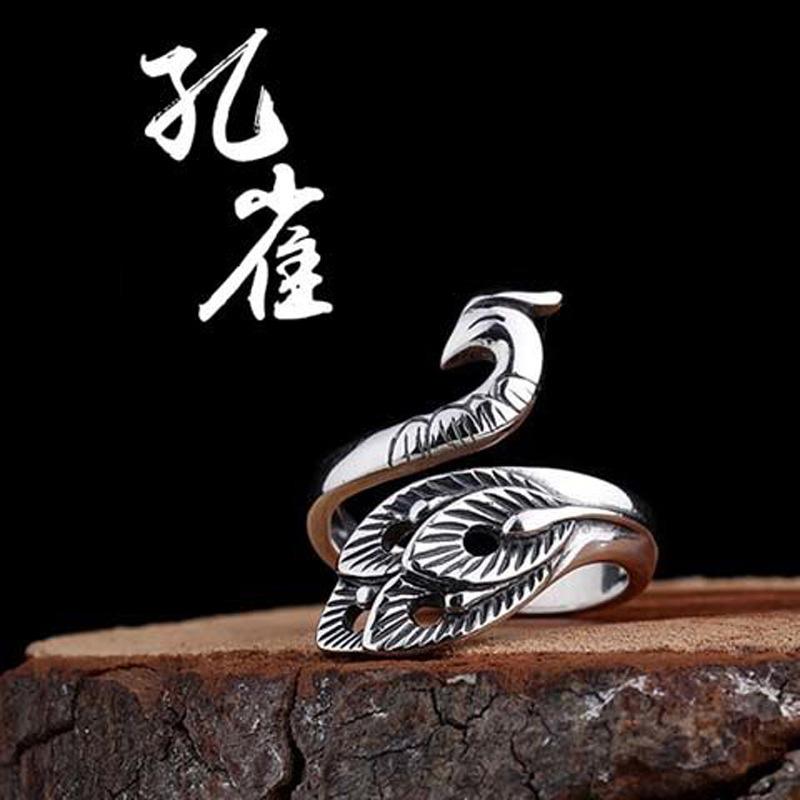 Retro Hollow Peacock Ring For Women Punk Gothic Rock Hiphop Open Ring Handmade Designer Zircon Unisex Accessories Lovers Gift