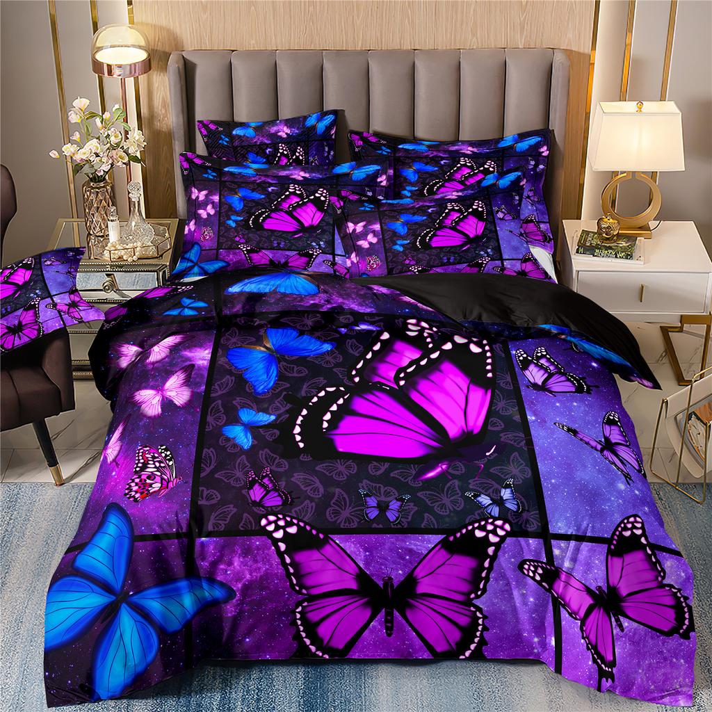 Butterfly Flower 3D Digital Printing Three-Piece Rose Quilt Cover