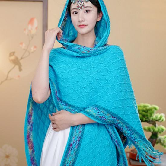 Casual Dark Pattern Hooded Shawl: Versatile, Comfortable, Breathable, Warm, Simple Fashion Scarf-Cape.
