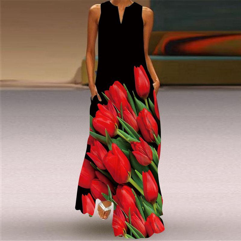 Plus Size Women's New Chinese Style 3D Peacock Dress Elegant All-Matching Sleeveless Vest Skirt Long Loose Floral Skirt