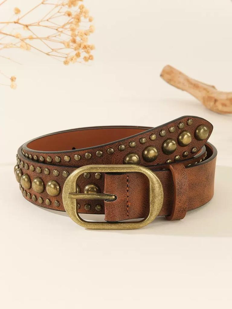 Ladies' Fashionable and Versatile Casual Jeans with Rivet Waistband Narrow Alloy Needle Buckle Retro and Trendy Belt