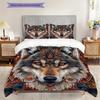 Primitive Wolf Pattern Bedding Quilt Set Quilt Cover Pillowcase Home Decoration Birthday Gift (1 * Duvet Cover + 2 * Pillowcase, Without Core)