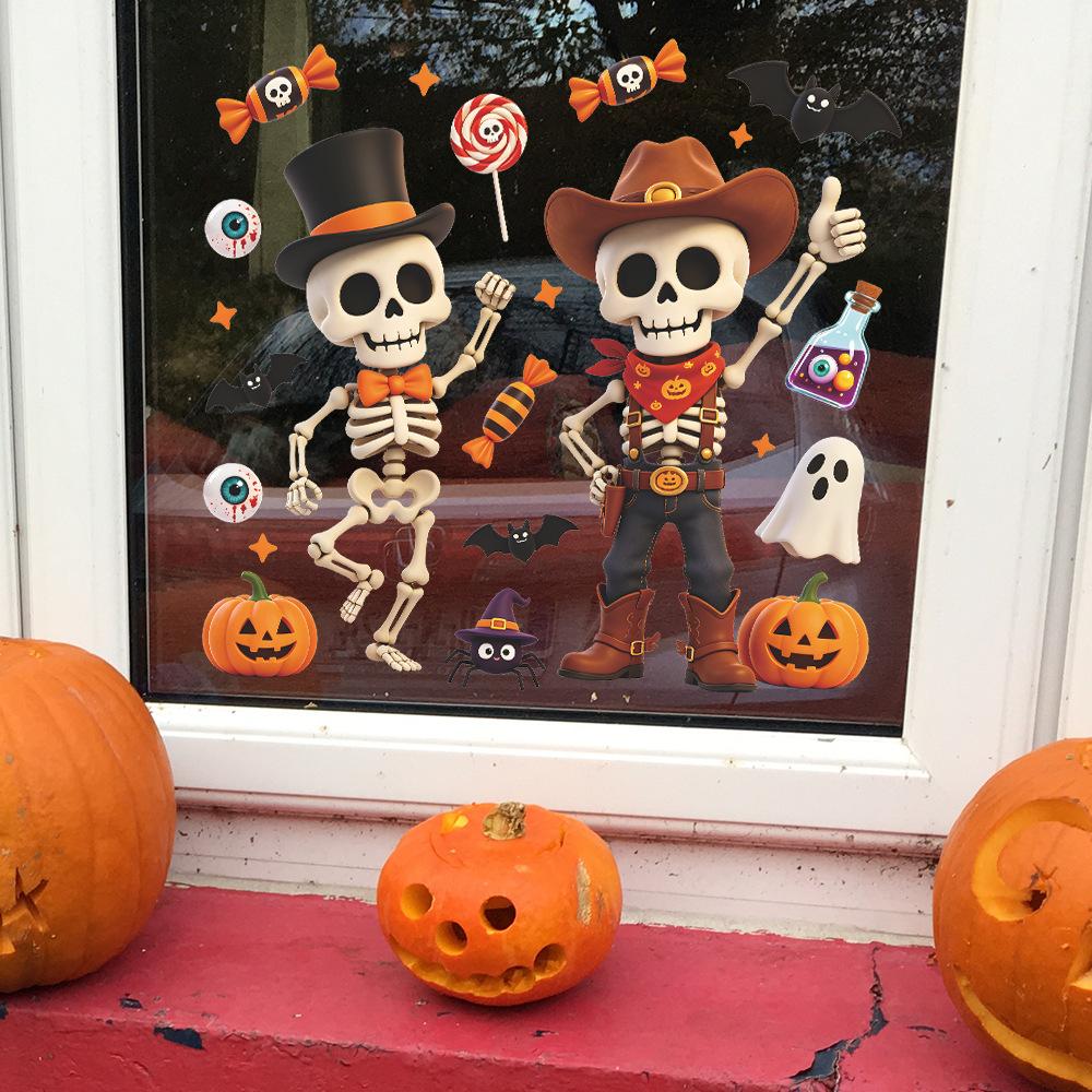 Halloween Cartoon Cowboy Skull Bat Balcony Home Window Beautification Decoration Window Stickers