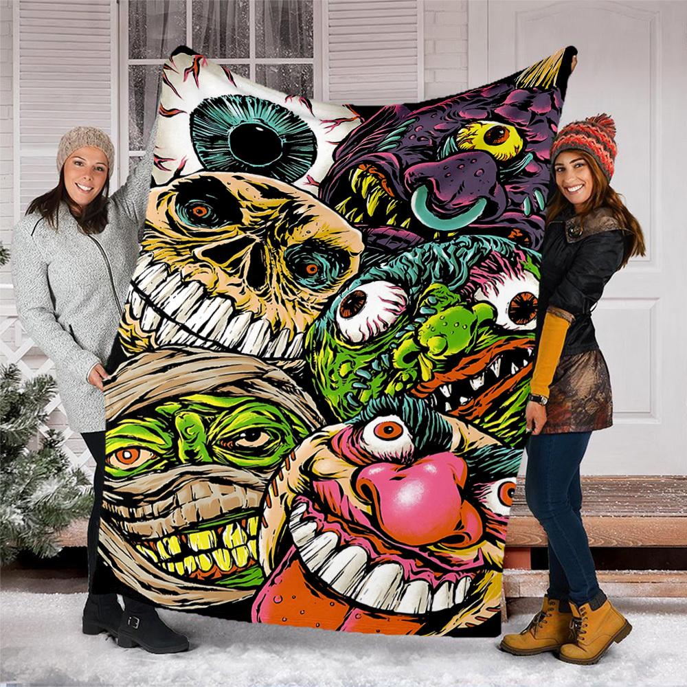 1pc Horror_Monsters Outdoor Flannel Blanket Gift For Boys Girls Adults, Family Friends