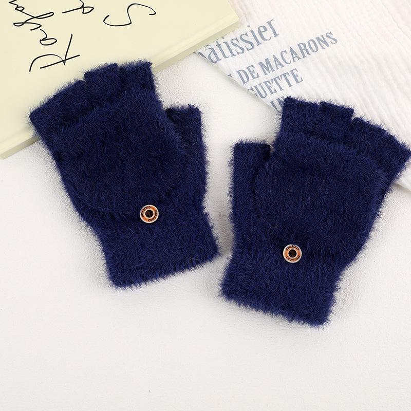 Women's Winter Plush Gloves: Fleece-Lined, Korean Style, Touchscreen, Half-Finger Cycling Gloves